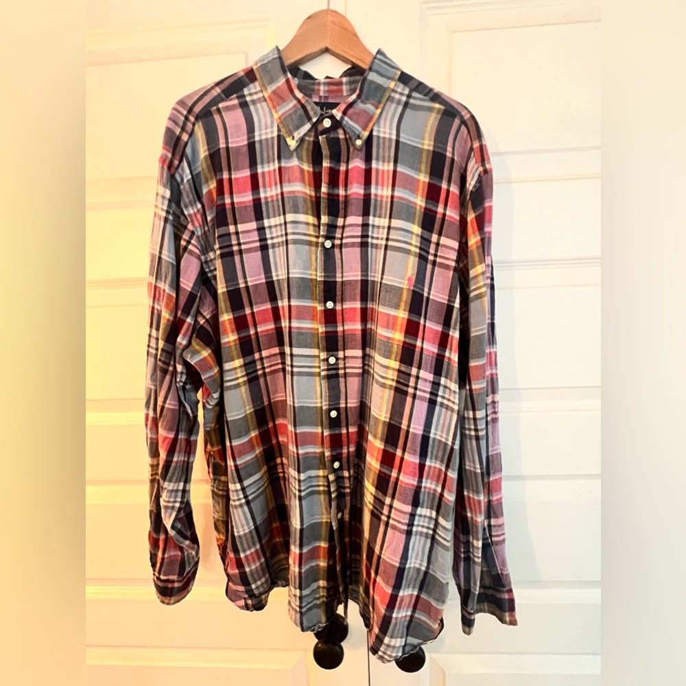 Polo Ralph Lauren long sleeve plaid shirt 2xb 58% linen 42% cotton